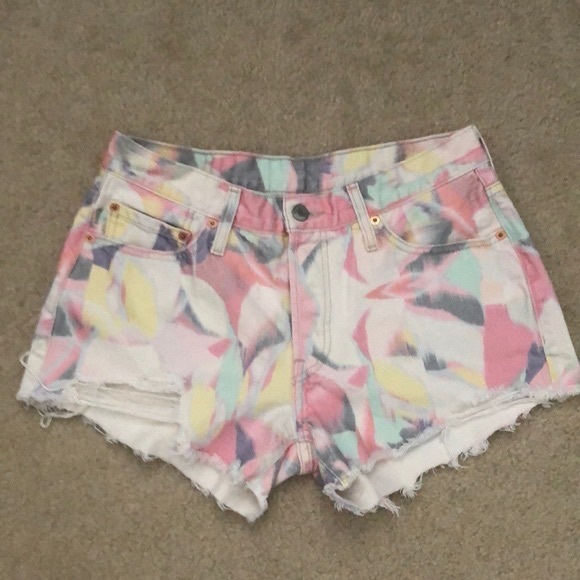 Levi's 501 Rare Button Fly Distressed Cut-Off Raw Hem Grunge Tie Dye Shorts - Picture 10 of 16